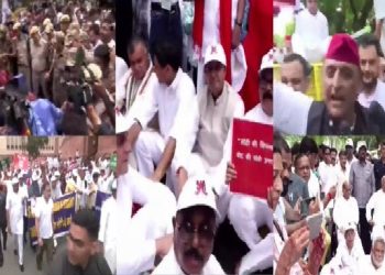 विपक्ष के मार्च में जमकर बवाल, राहुल समेत कई सांसद हिरासत में