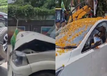 स्वास्थ्य मंत्री निशांत कुमार के काफिले में हादसा………..